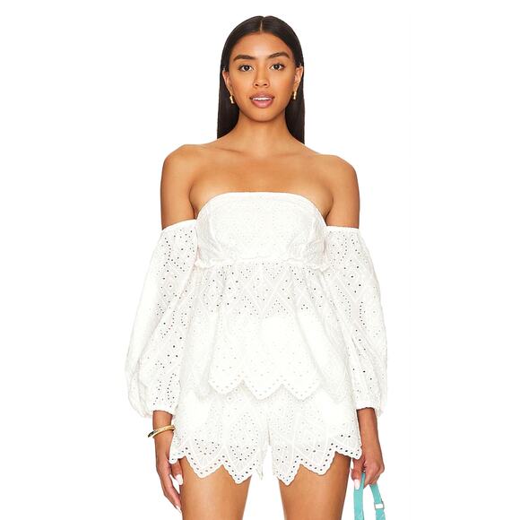 MISA Los Angeles Sera Off the Shoulder Top White Eyelet Size L 100% Cotton - Picture 1 of 10
